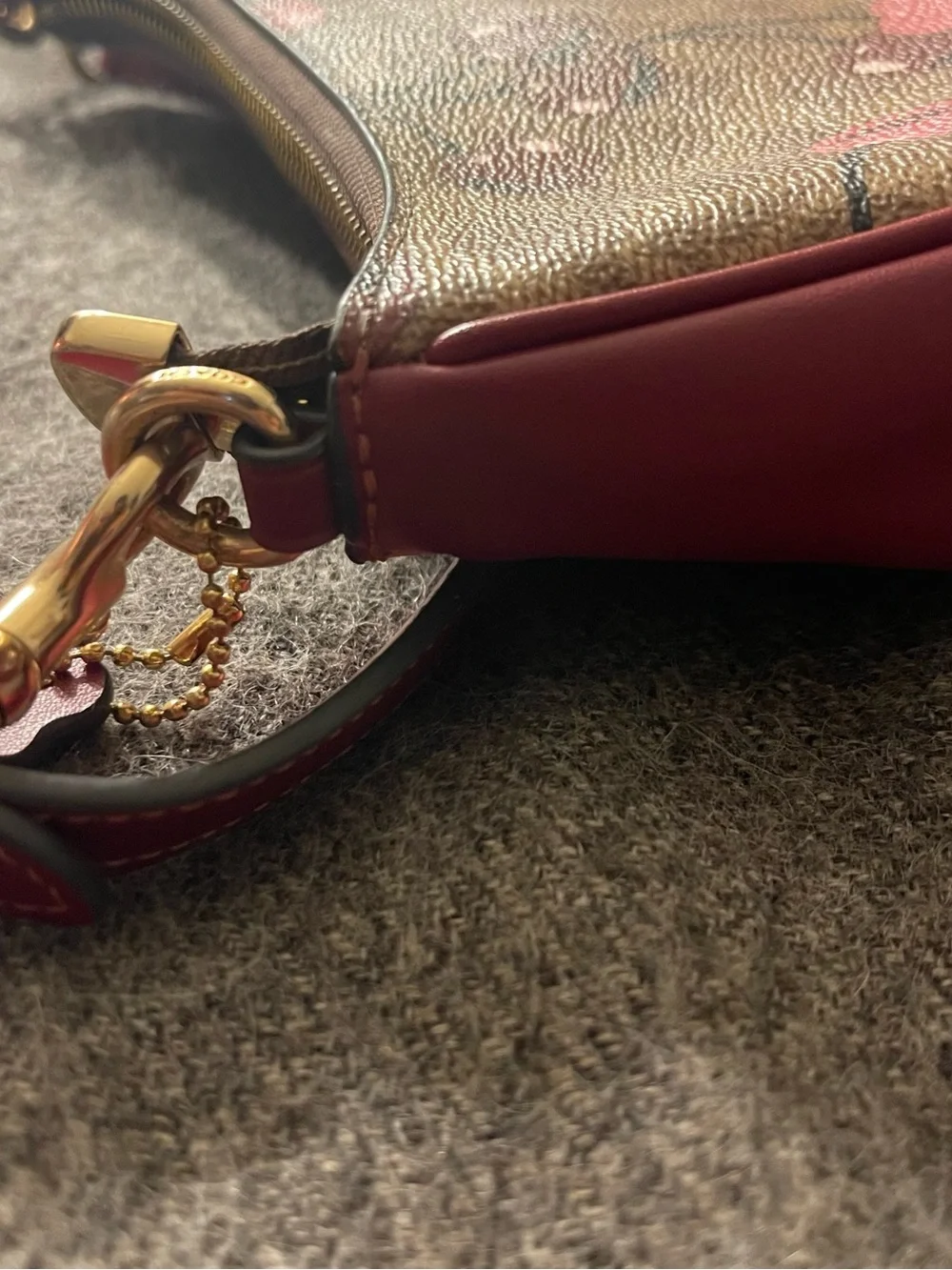 Coach Cherry-Print Mini Shoulder Bag in Brown and Red